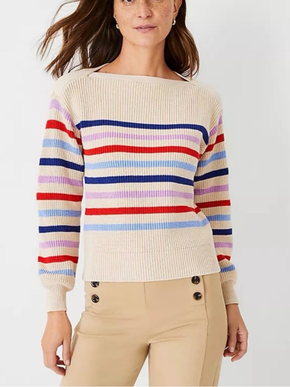 ANN TAYLOR STRIPED BOATNECK SWEATER WOMENS SMALL GOOD CONDITION‎